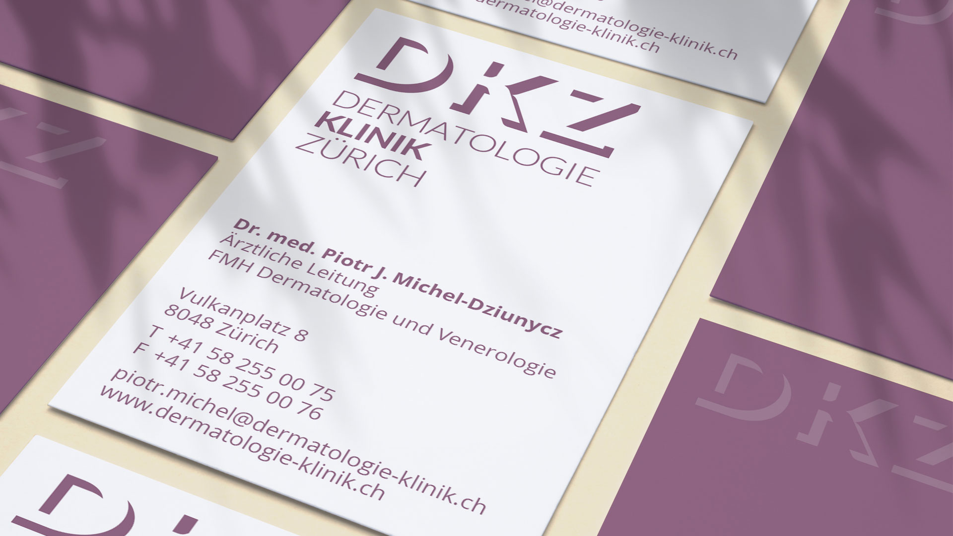 Branding der Visitenkarten für Dermatologie Klinik Zürich