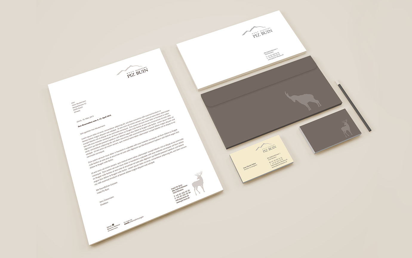 Logoentwicklung und Briefschaften für das Hotel Piz Buin in Klosters